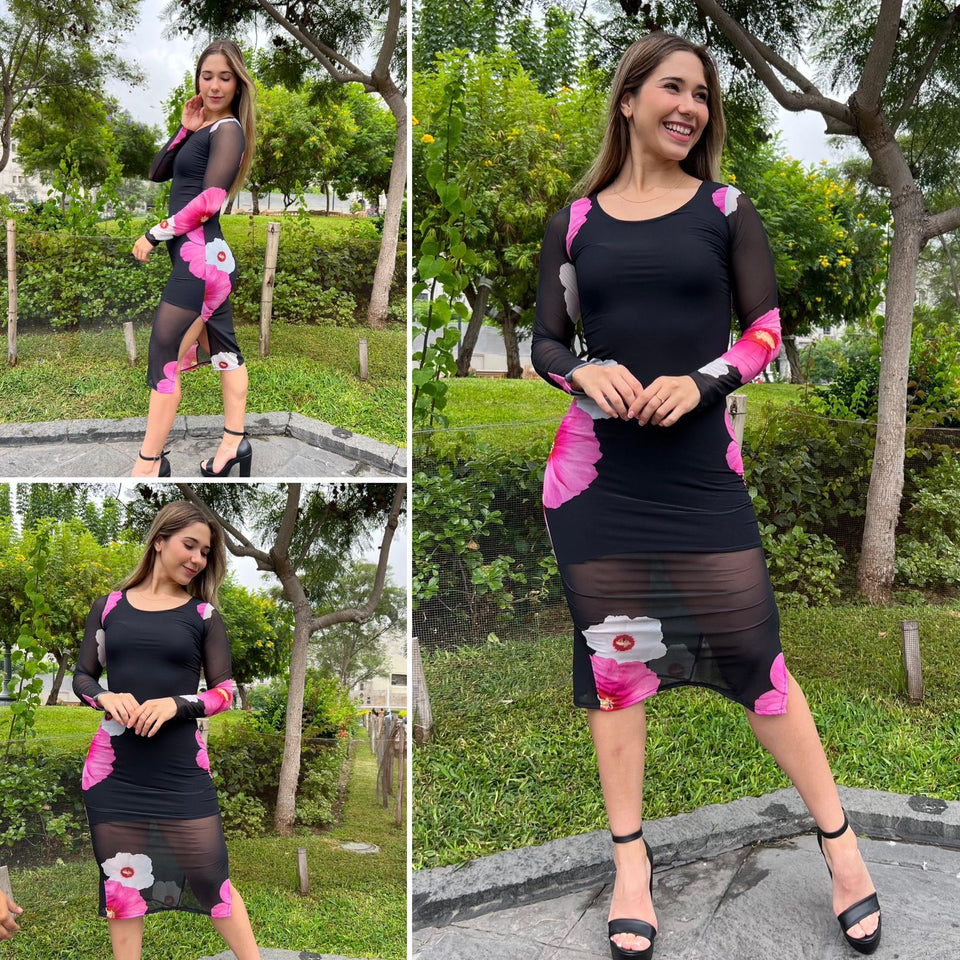 VESTIDO MESH EN MANGA LARGA