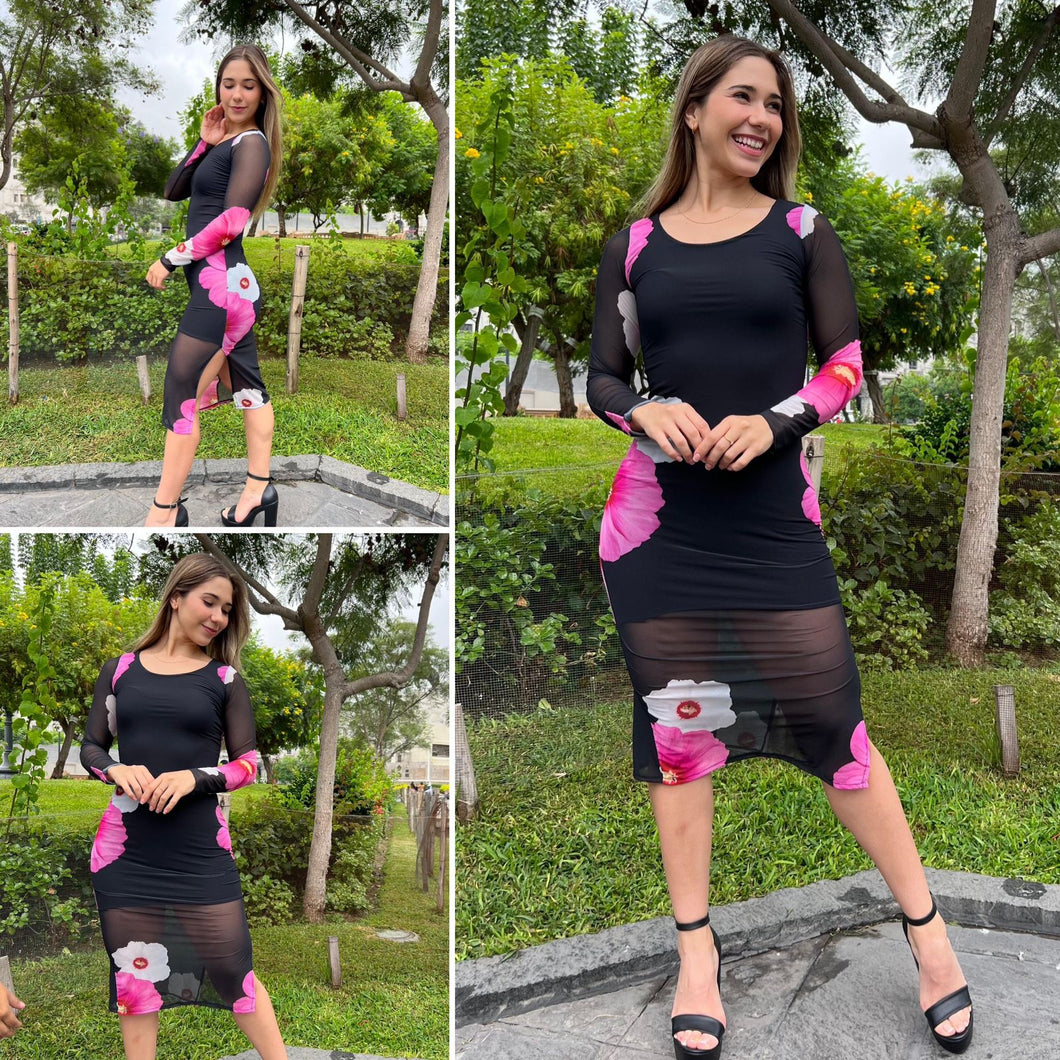 VESTIDO MESH EN MANGA LARGA